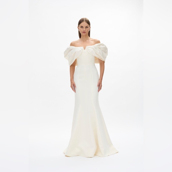 Rachel Gilbert Viola Bridal Gown Wool & Silk Bardot Mermaid Gown AU0/US2 NWT